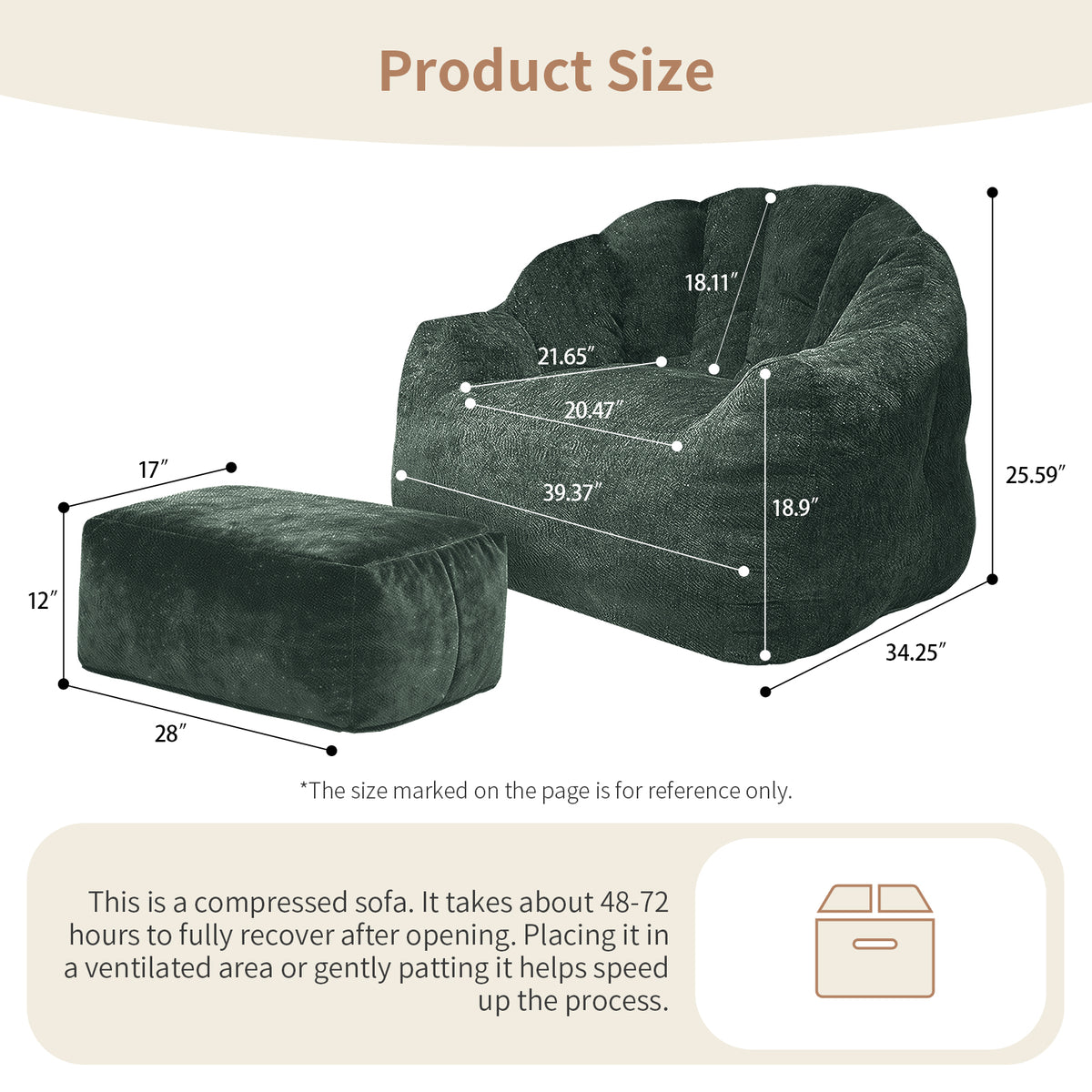Bean Bag Chair, Armrest Bean Bag Sofa Chair Filled With High-density Foam, Comfortable Lazy Sofa Chair, Bean Bag Chair For The Living Room, Bedroom Reading.