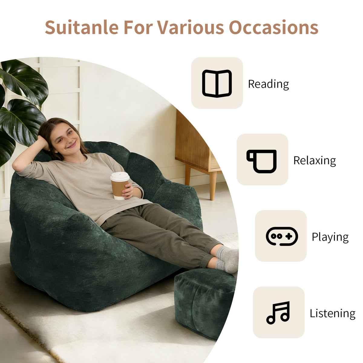 Bean Bag Chair, Armrest Bean Bag Sofa Chair Filled With High-density Foam, Comfortable Lazy Sofa Chair, Bean Bag Chair For The Living Room, Bedroom Reading.